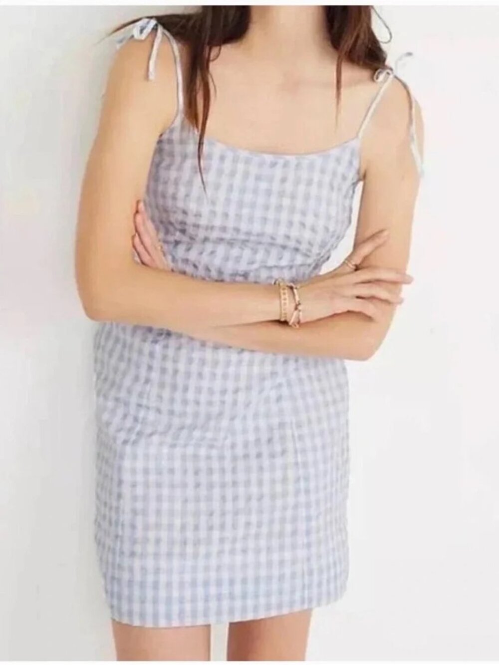 Madewell Gingham Tie-Strap Dress in Glaciar Blue